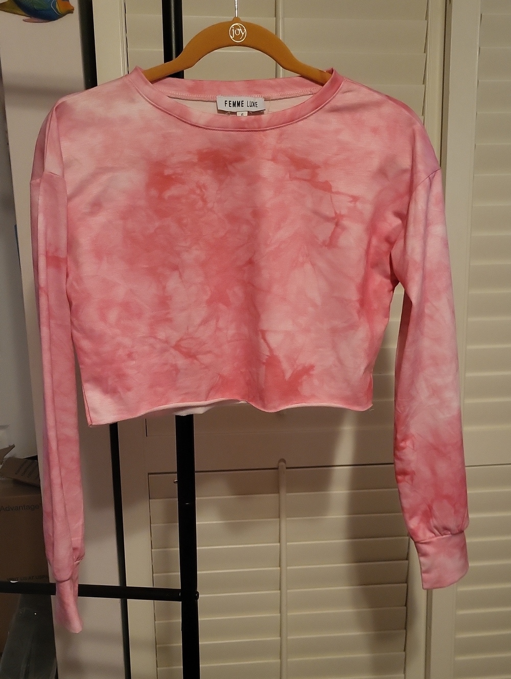 Pink Tie-Dye Cropped Long Sleeve Top 18.5" X 15" Sleeve 20" NWOT